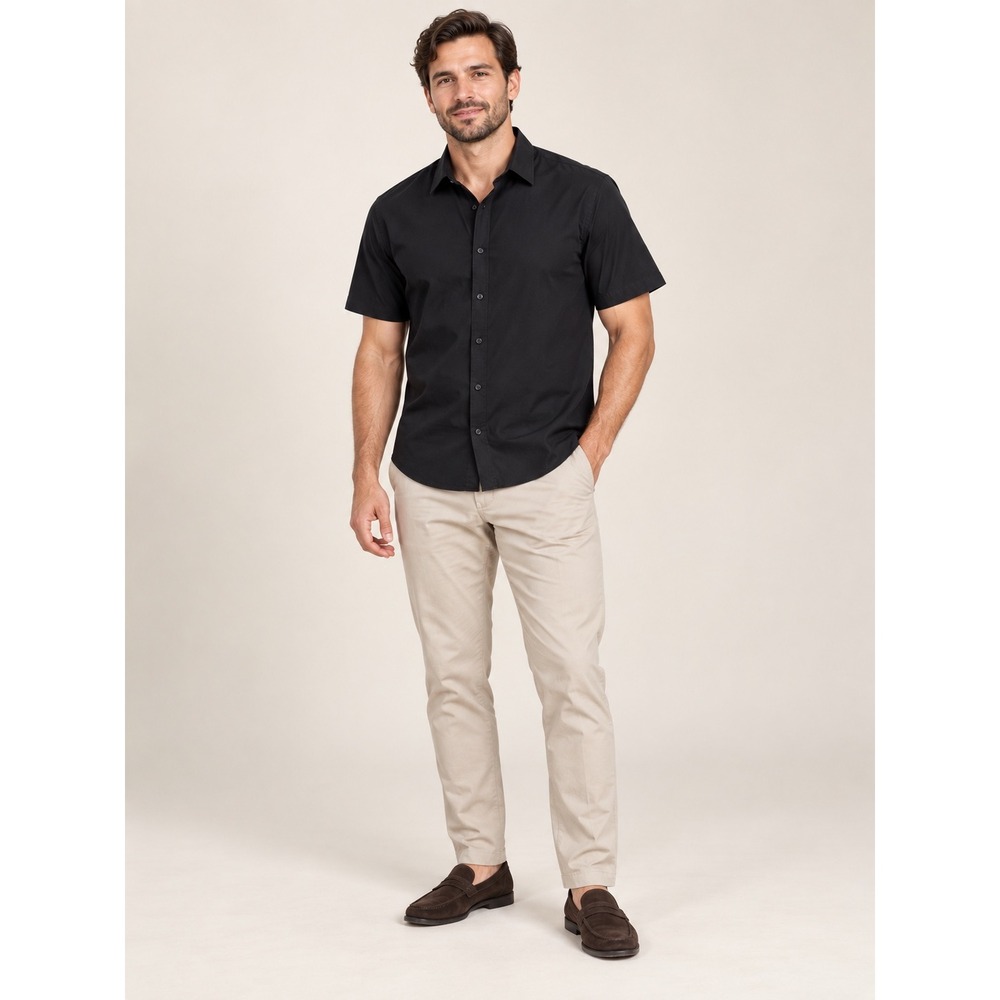 UNTUCKit Mens Large Black Short Sleeve Button Down Shirt 100% Cotton Minimalist